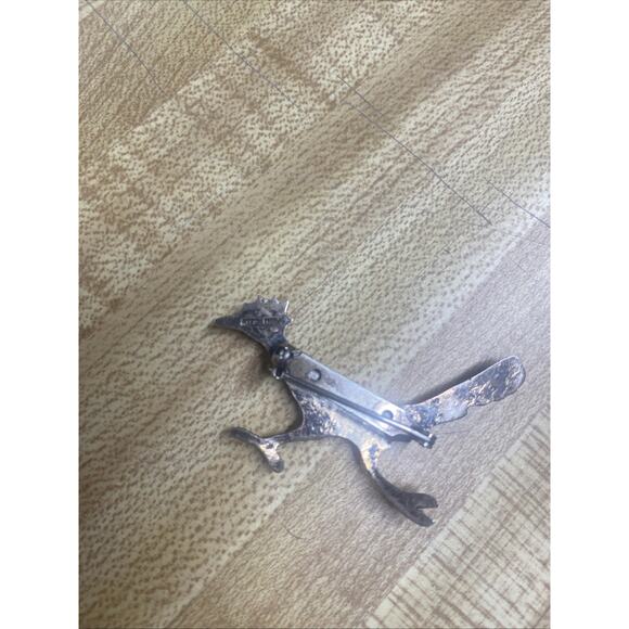 Vtg Native American Sterling Silver .925 Turquoise Roadrunner Bird Brooch Pin - Picture 3 of 4